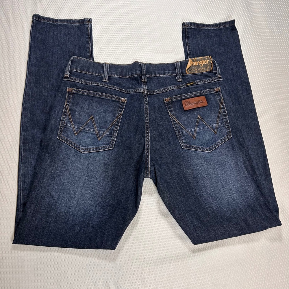 Wrangler‎ Slim Tapered Jeans Mens 32x34 Dark Wash Stretch Denim 86MWMSD Blue